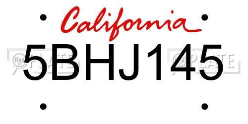 5BHJ145 California License Plate
