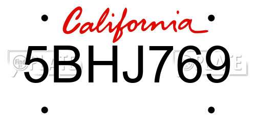 5BHJ769 California License Plate