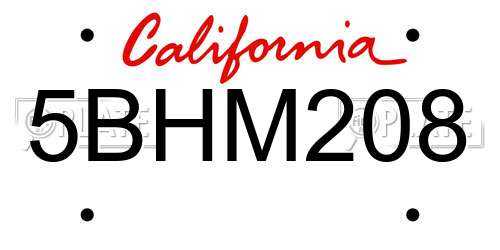 5BHM208 California License Plate