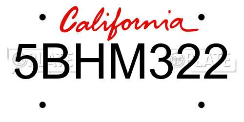5BHM322 California License Plate