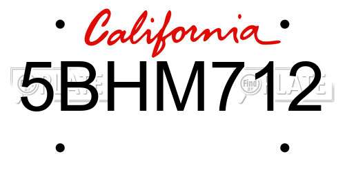 5BHM712 California License Plate