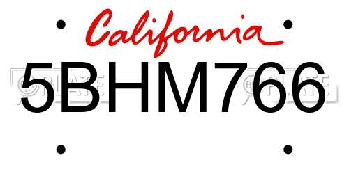 5BHM766 California License Plate