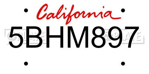 5BHM897 California License Plate