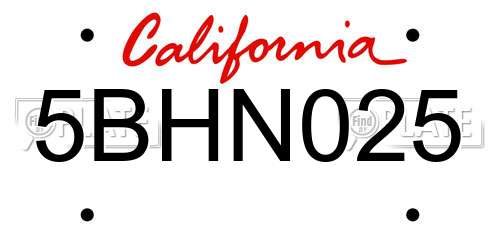5BHN025 California License Plate
