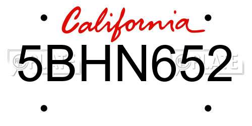 5BHN652 California License Plate