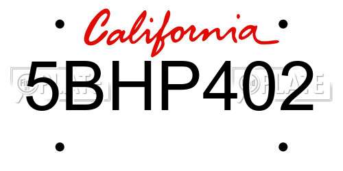 5BHP402 California License Plate