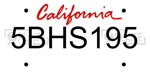 5BHS195 California License Plate