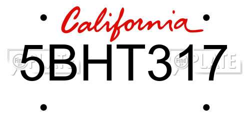 5BHT317 California License Plate