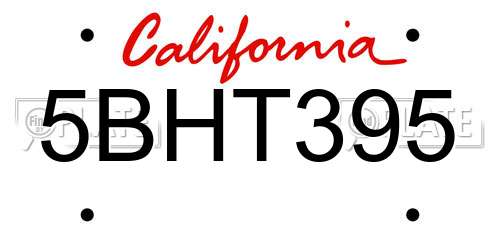 5BHT395 California License Plate