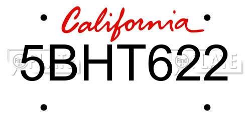 5BHT622 California License Plate