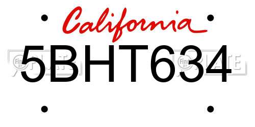 5BHT634 California License Plate