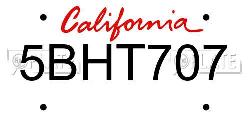 5BHT707 California License Plate