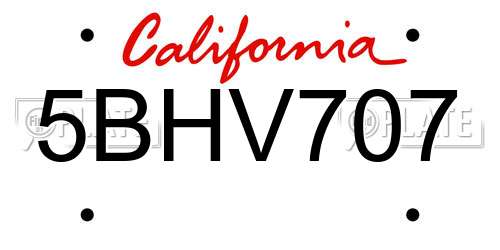 5BHV707 California License Plate