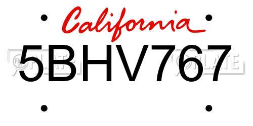 5BHV767 California License Plate