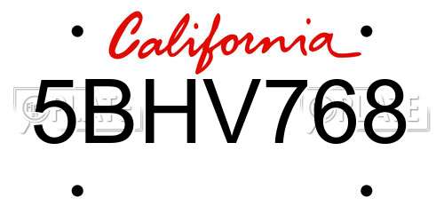 5BHV768 California License Plate