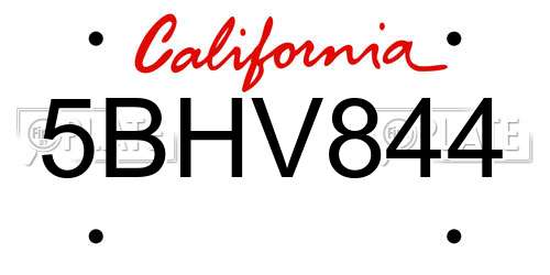 5BHV844 California License Plate