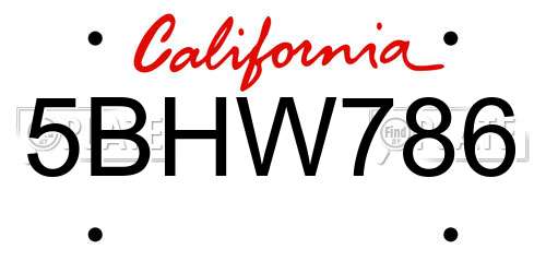 5BHW786 California License Plate