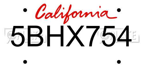 5BHX754 California License Plate