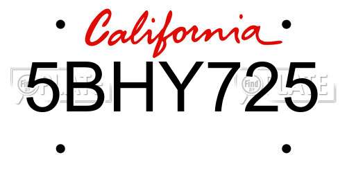 5BHY725 California License Plate