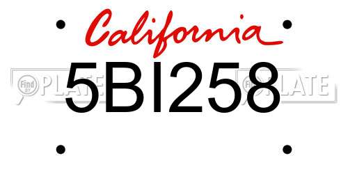 5BI258 California License Plate