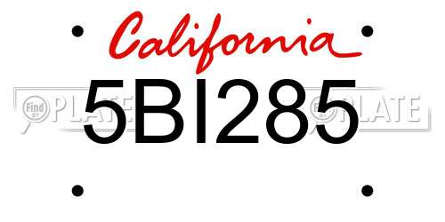 5BI285 California License Plate