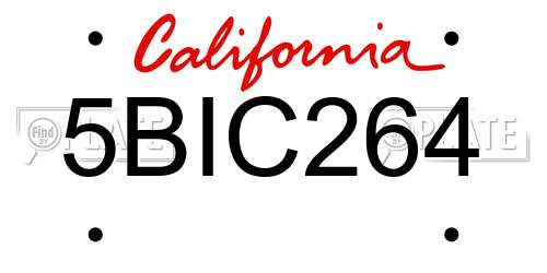 5BIC264 California License Plate