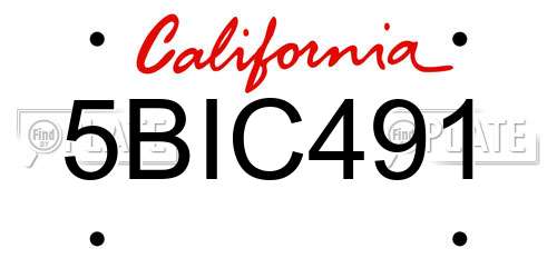 5BIC491 California License Plate