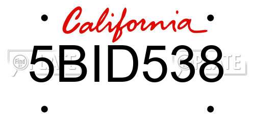 5BID538 California License Plate