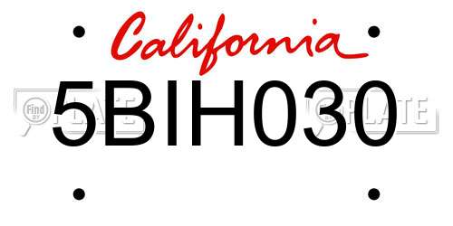 5BIH030 California License Plate
