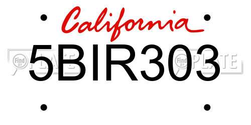 5BIR303 California License Plate