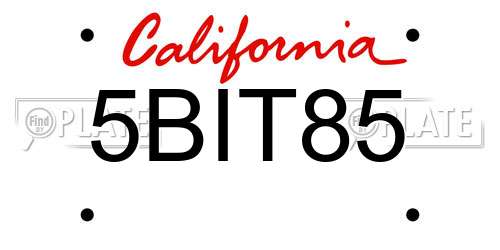 5BIT85 California License Plate