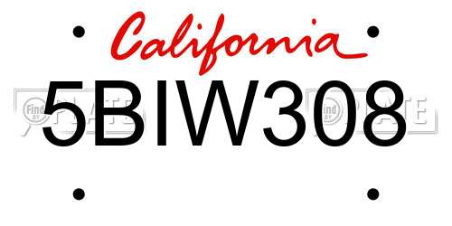 5BIW308 California License Plate