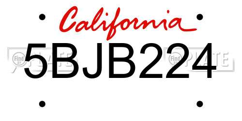 5BJB224 California License Plate