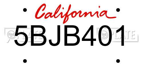 5BJB401 California License Plate