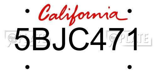 5BJC471 California License Plate