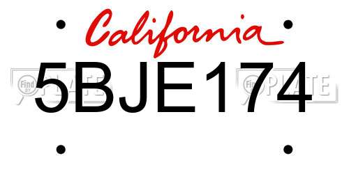 5BJE174 California License Plate