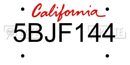 5BJF144 California License Plate