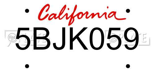 5BJK059 California License Plate