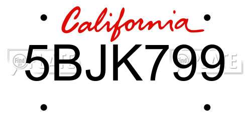 5BJK799 California License Plate