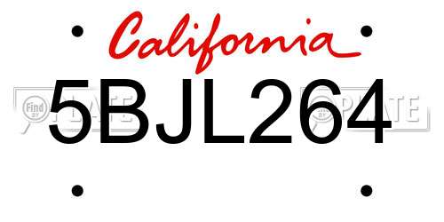 5BJL264 California License Plate