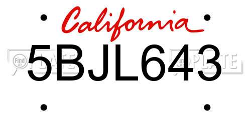 5BJL643 California License Plate