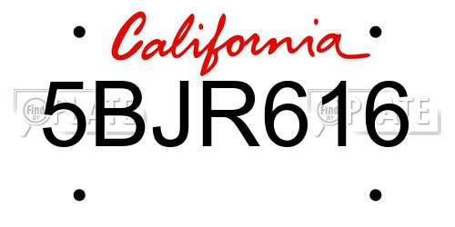 5BJR616 California License Plate