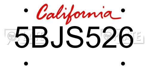 5BJS526 California License Plate