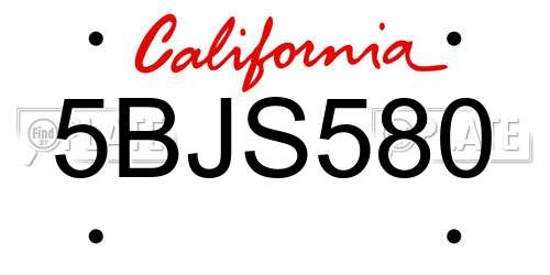 5BJS580 California License Plate