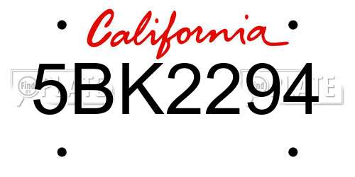 5BK2294 California License Plate