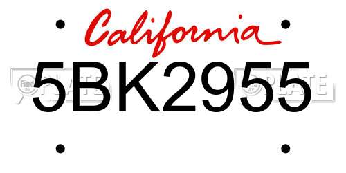5BK2955 California License Plate