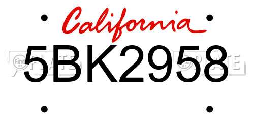 5BK2958 California License Plate