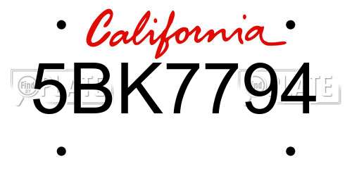 5BK7794 California License Plate