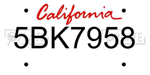 5BK7958 California License Plate