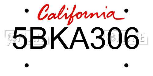 5BKA306 California License Plate